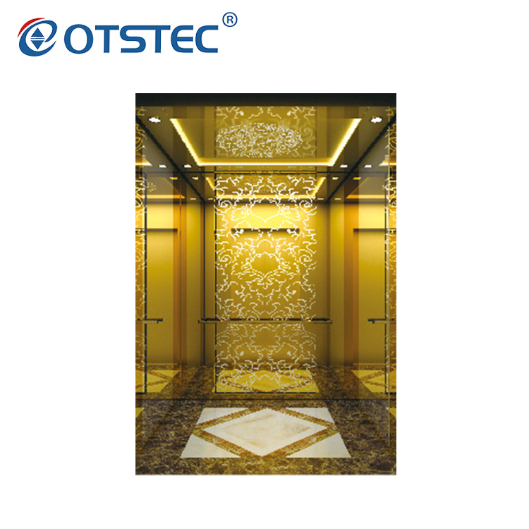 Golden Mirror Etched Stainless Steel Passenger Elevator 